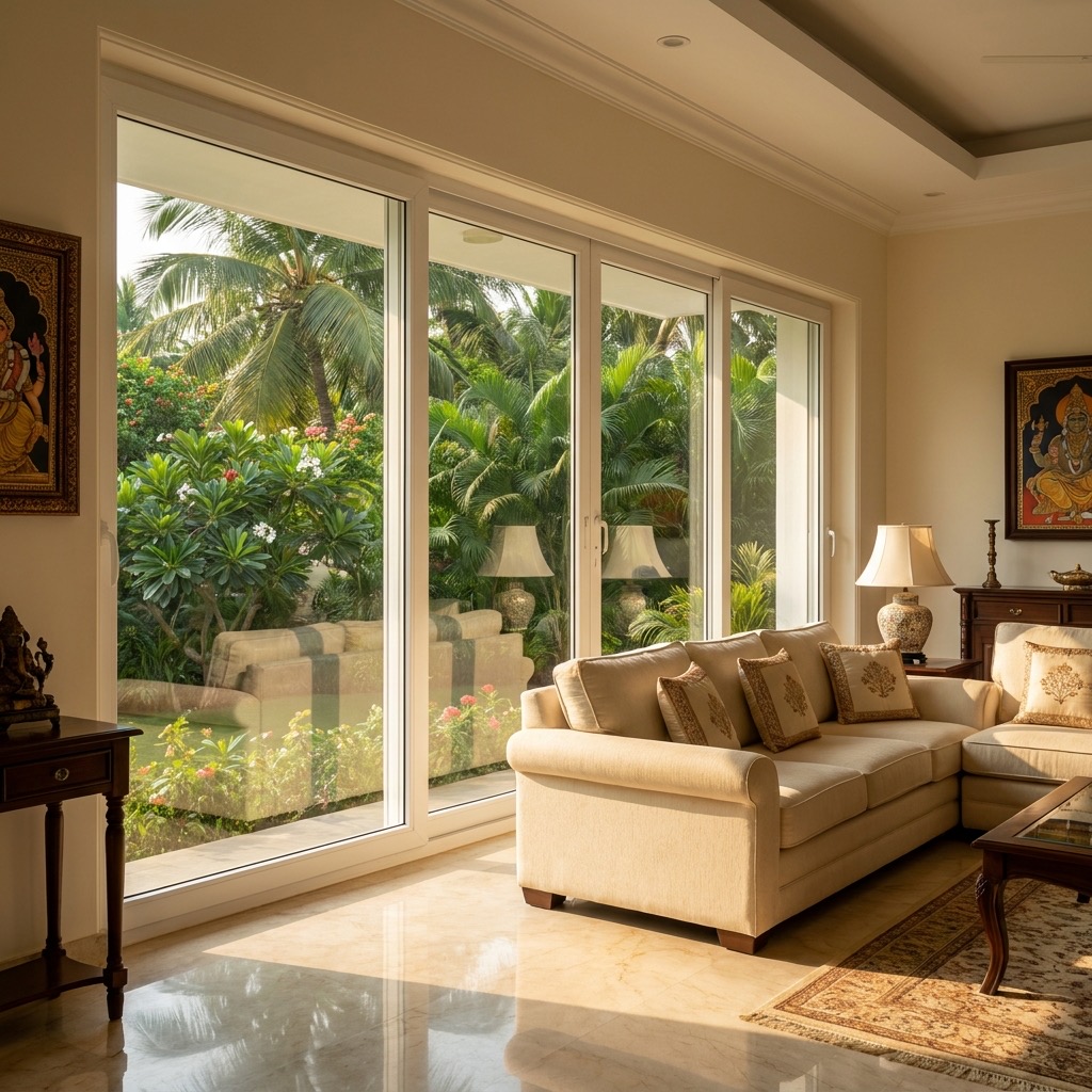 UPVC sliding window installation Trichy living room